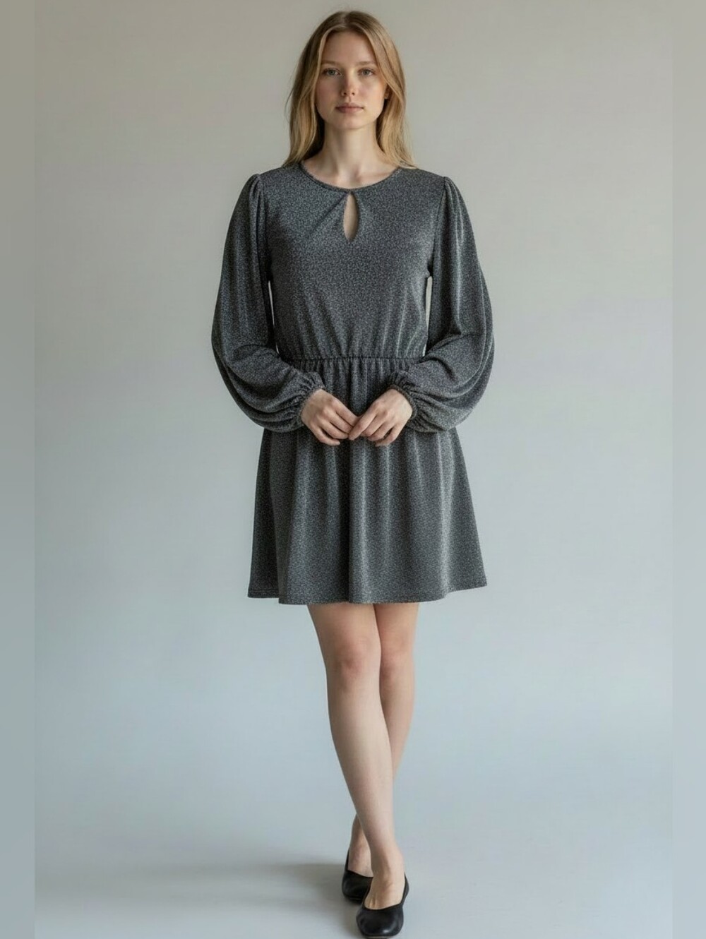 Soallure Elegant Made In Italy Long Sleeve Black/Silver Dress